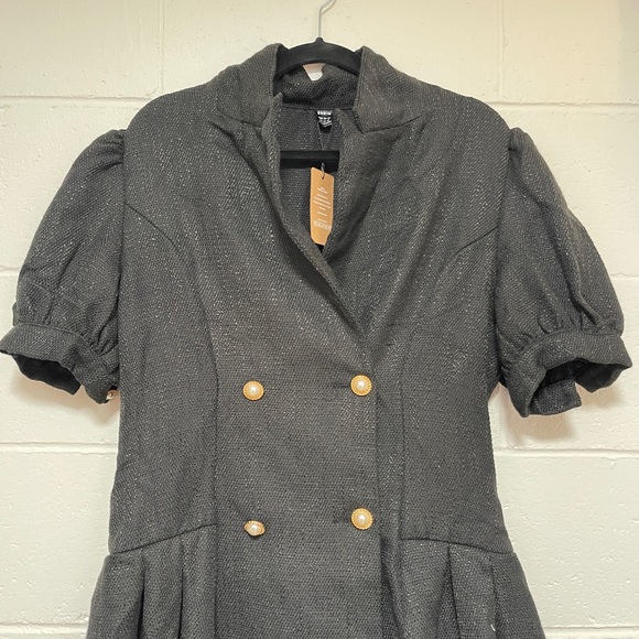 FRENCH PUFF SLEEVE DOUBLE BREASTED PLEATED HEM DRESS - Picture 10 of 16